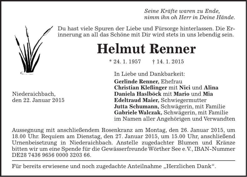 Traueranzeige Helmut Renner