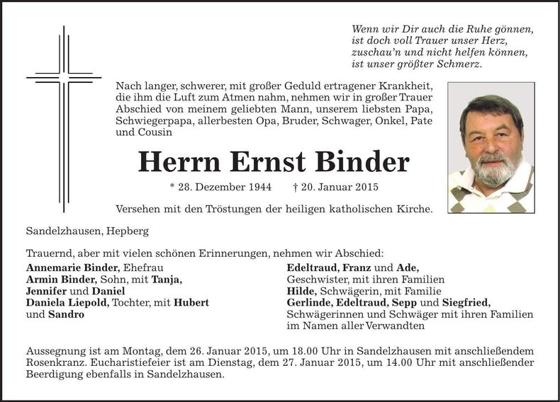 Traueranzeige Ernst Binder