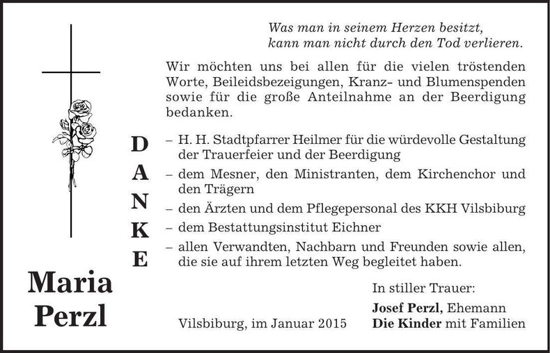 Traueranzeige Maria Perzl