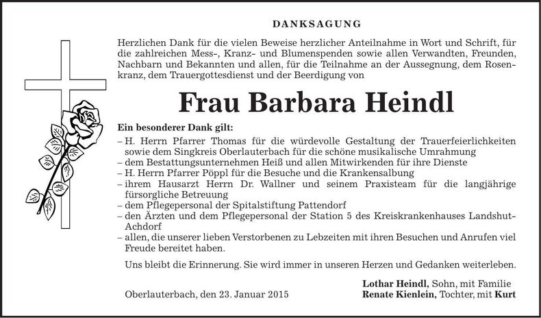 Traueranzeige Barbara Heindl