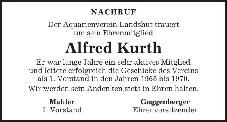 Traueranzeige Alfred Kurth