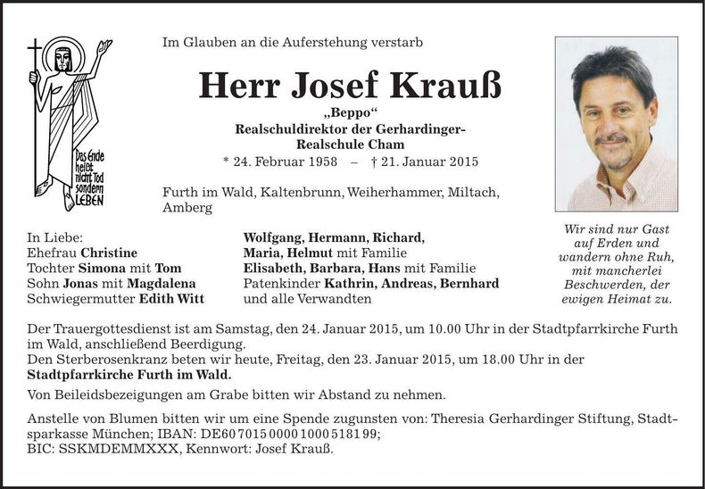 Traueranzeige Josef Krauß
