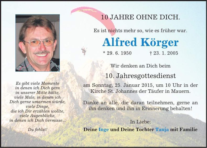 Traueranzeige Alfred Körger