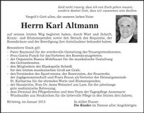 Traueranzeige Karl Altmann