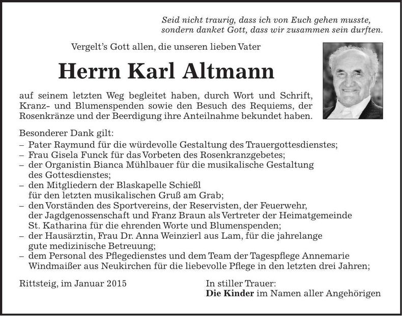 Traueranzeige Karl Altmann