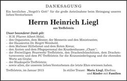 Traueranzeige Heinrich Liegl