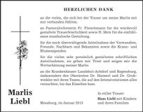 Traueranzeige Marlis Liebl