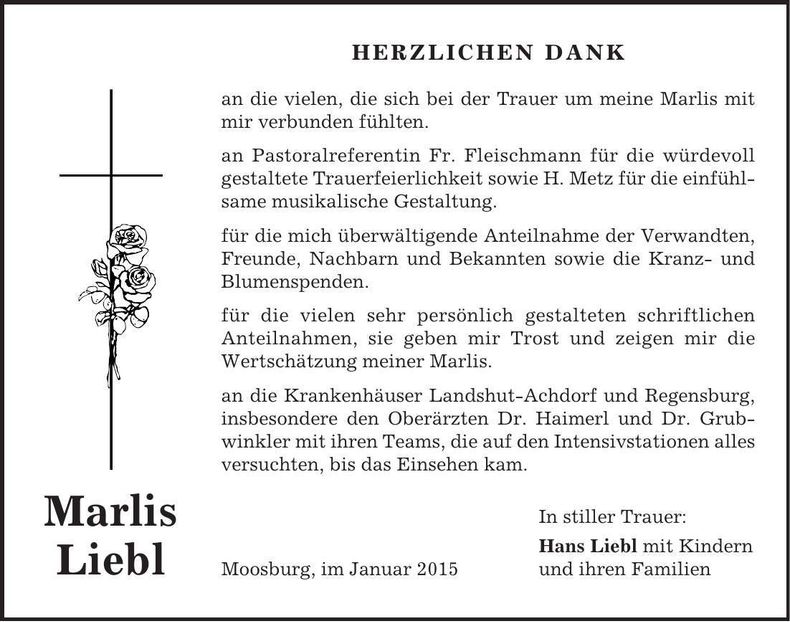 Traueranzeige Marlis Liebl