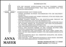 Traueranzeige Anna Mayer