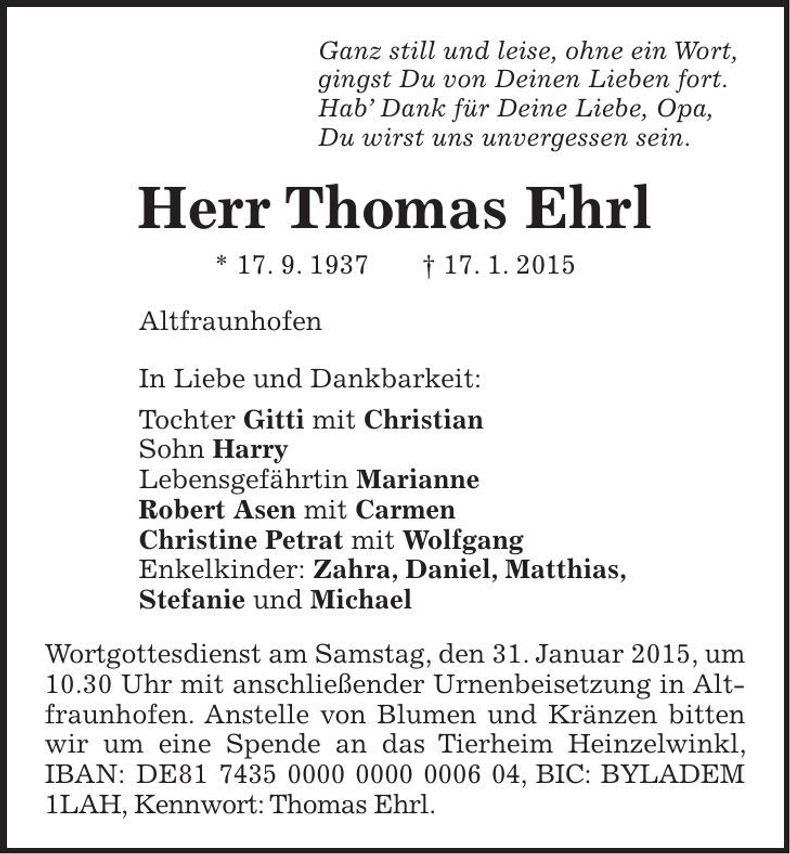 Traueranzeige Thomas Ehrl