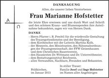 Traueranzeige Marianne Hofstetter