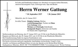 Traueranzeige Werner Gattung