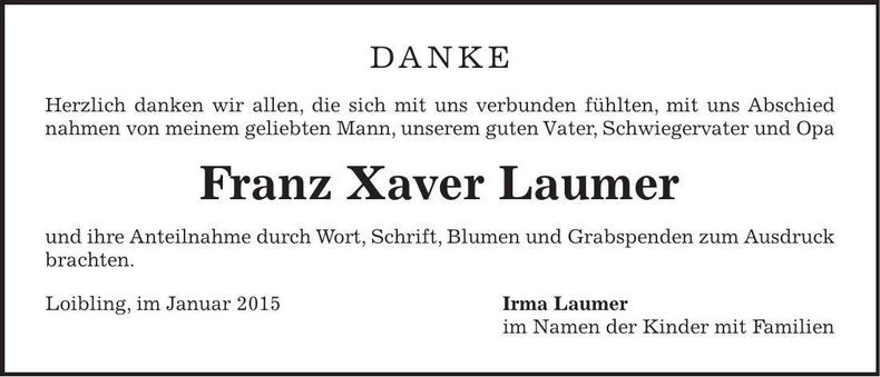 Traueranzeige Franz-Xaver Laumer