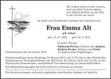 Traueranzeige Emma Alt