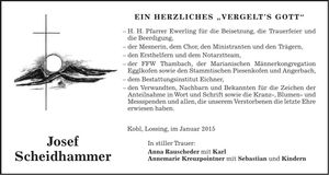Traueranzeige Josef Scheidhammer