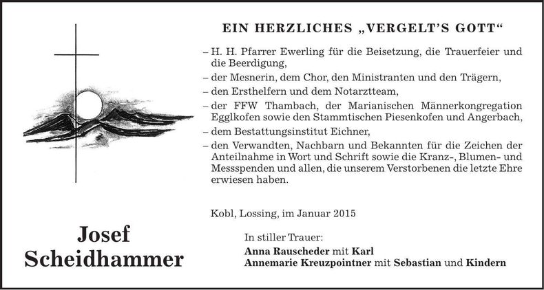Traueranzeige Josef Scheidhammer