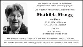 Traueranzeige Mathilde Maugg