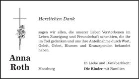 Traueranzeige Anna Roth