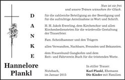 Traueranzeige Hannelore Plankl