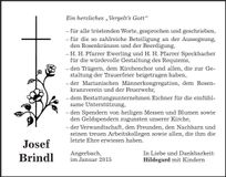 Traueranzeige Josef Brindl
