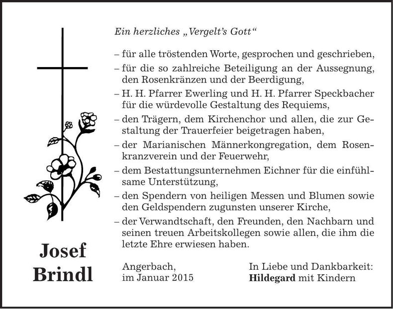 Traueranzeige Josef Brindl