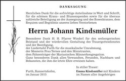 Traueranzeige Johann Kindsmüller