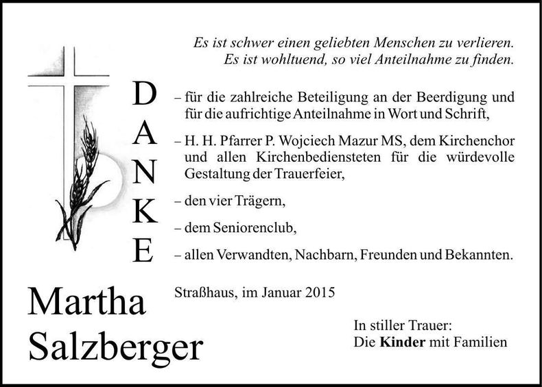 Traueranzeige Martha Salzberger