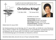Traueranzeige Christina Kriegl