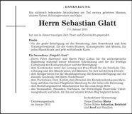 Traueranzeige Sebastian Glatt