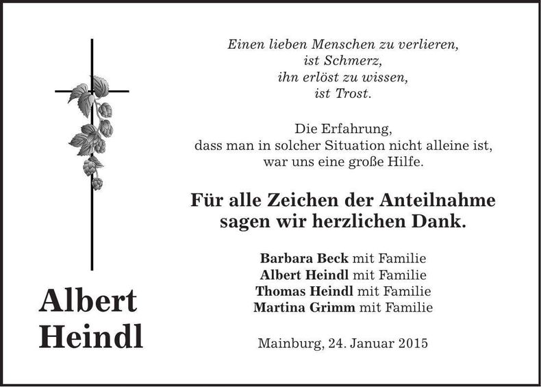 Traueranzeige Albert Heindl