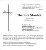 Traueranzeige Theresia Stauber