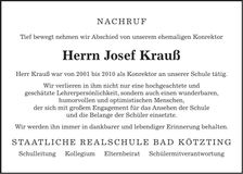 Traueranzeige Josef Krauß