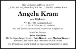 Traueranzeige Angela Kram