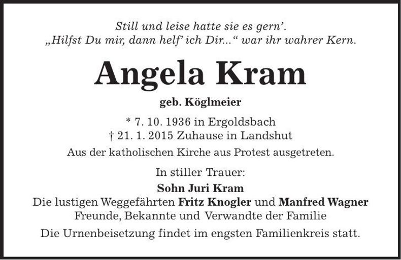 Traueranzeige Angela Kram