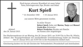 Traueranzeige Kurt Spieß