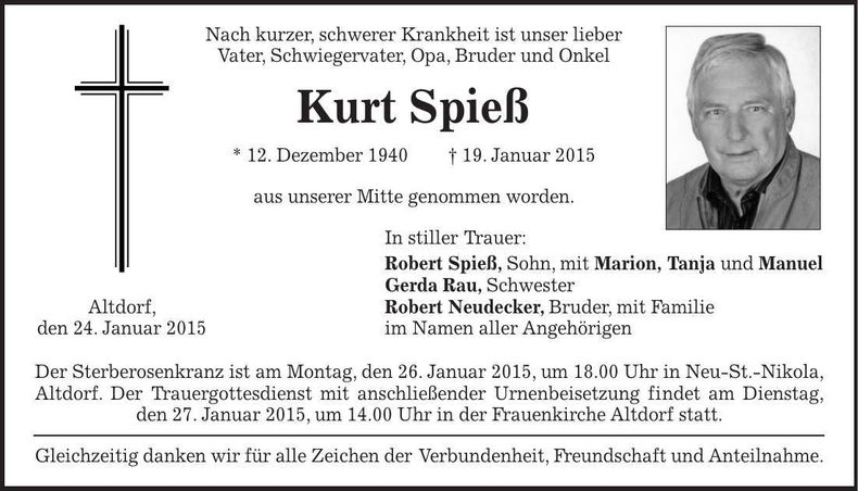 Traueranzeige Kurt Spieß