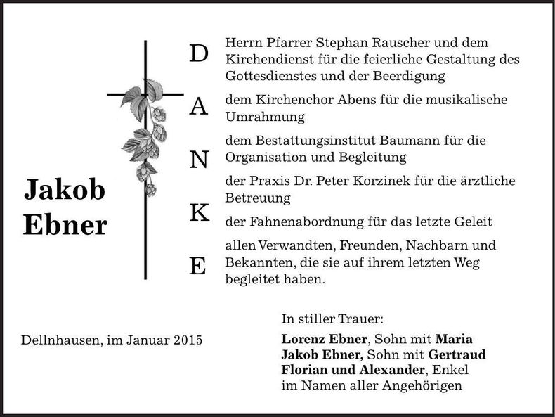 Traueranzeige Jakob Ebner
