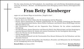 Traueranzeige Betty Kienberger