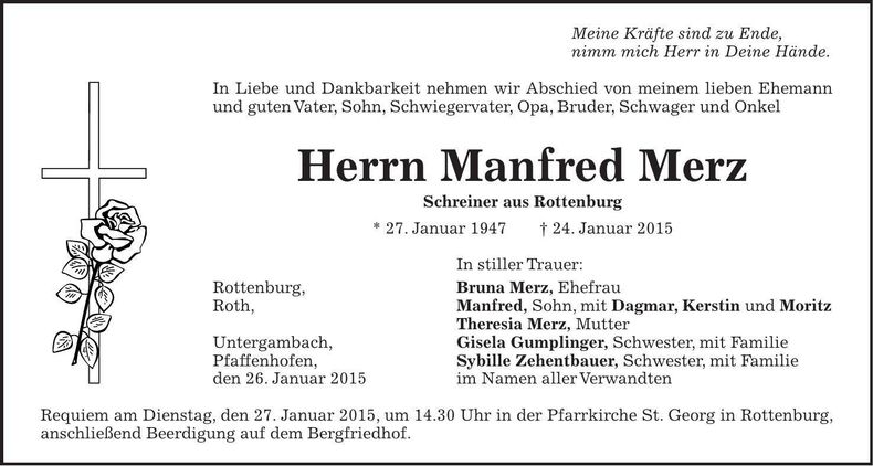 Traueranzeige Manfred Merz