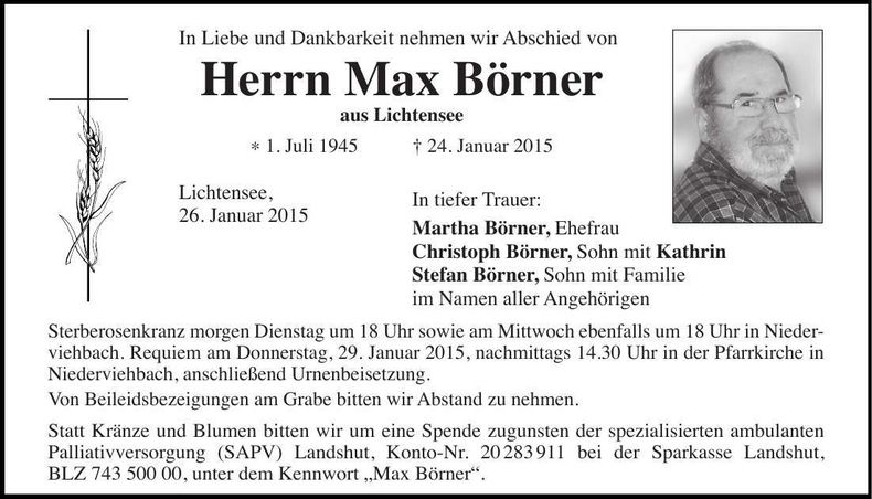 Traueranzeige Max Börner