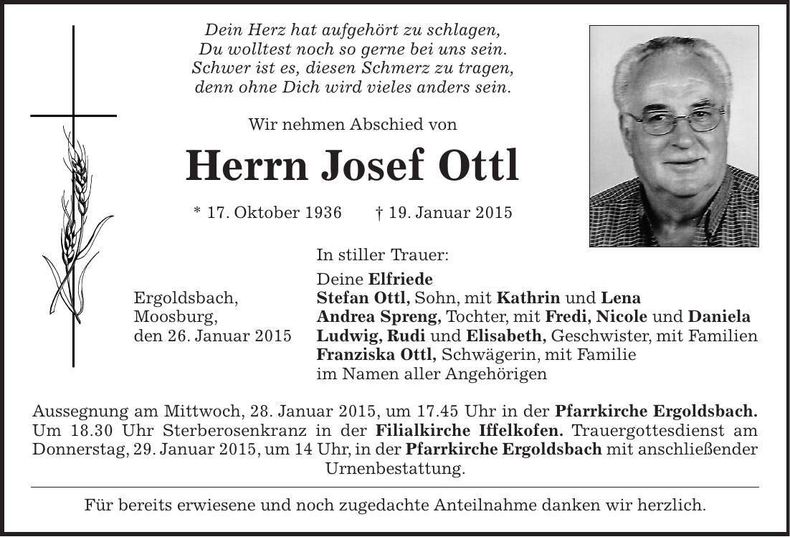 Traueranzeige Ottl Josef