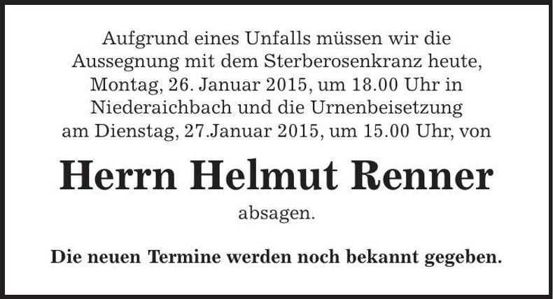 Traueranzeige Helmut Renner