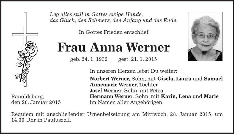 Traueranzeige Anna Werner