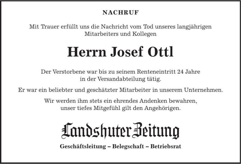 Traueranzeige Josef Ottl