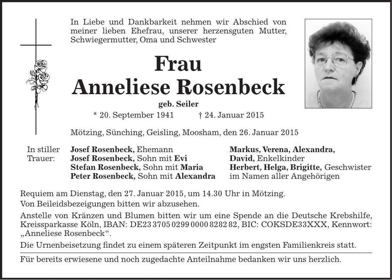 Traueranzeige Anneliese Roseneck