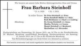 Traueranzeige Barbara Steinhoff