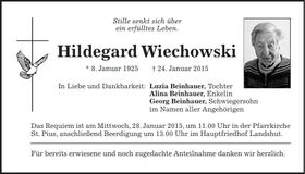 Traueranzeige Hildegard Wiechowski