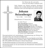 Traueranzeige Johann Seisenberger