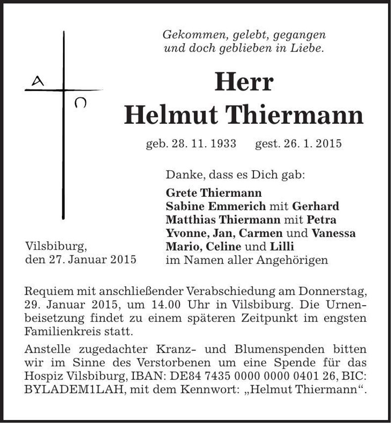 Traueranzeige Helmut Thiermann