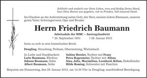 Traueranzeige Friedrich Baumann